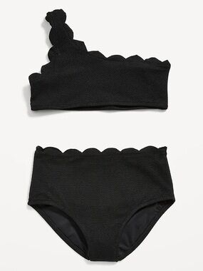 Old Navy Swimsuit Bikini Two Piece 6/7 Black One Shoulder Girls Kids Set